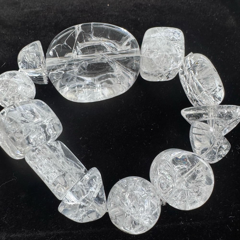 Clear Crystal Beaded Chunky Shaped Art Deco Earrings and Bracelet Set - Picture 5 of 5